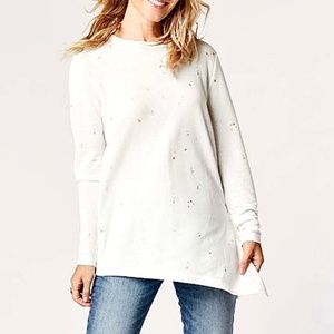 Carve Designs Devon White & Gold Splatter Asymmetrical Knit Top